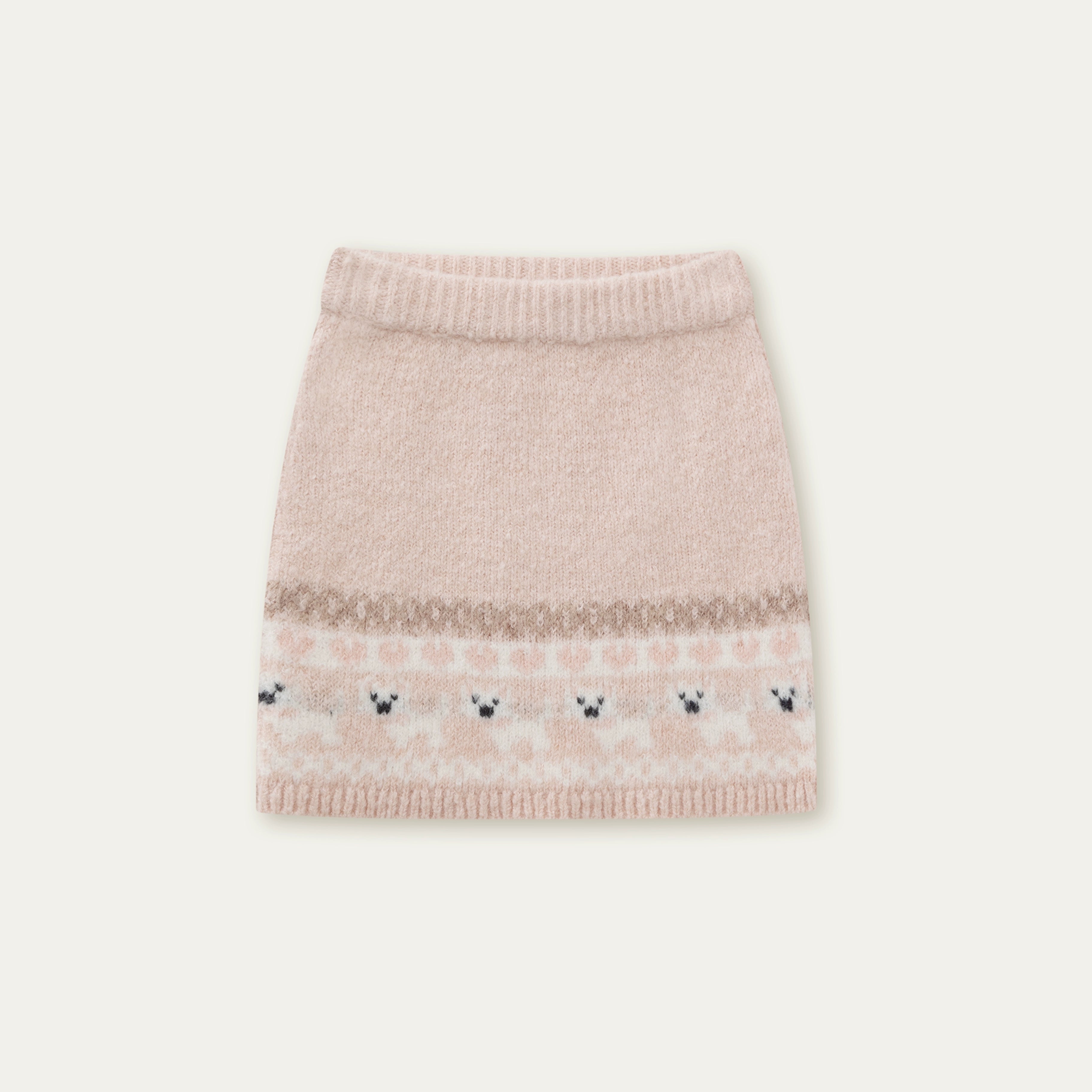“Puppy Fair Isle” Vintage Knit Cardigan &amp; Skirt Set