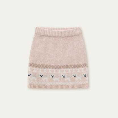 “Puppy Fair Isle” Vintage Knit Cardigan &amp; Skirt Set