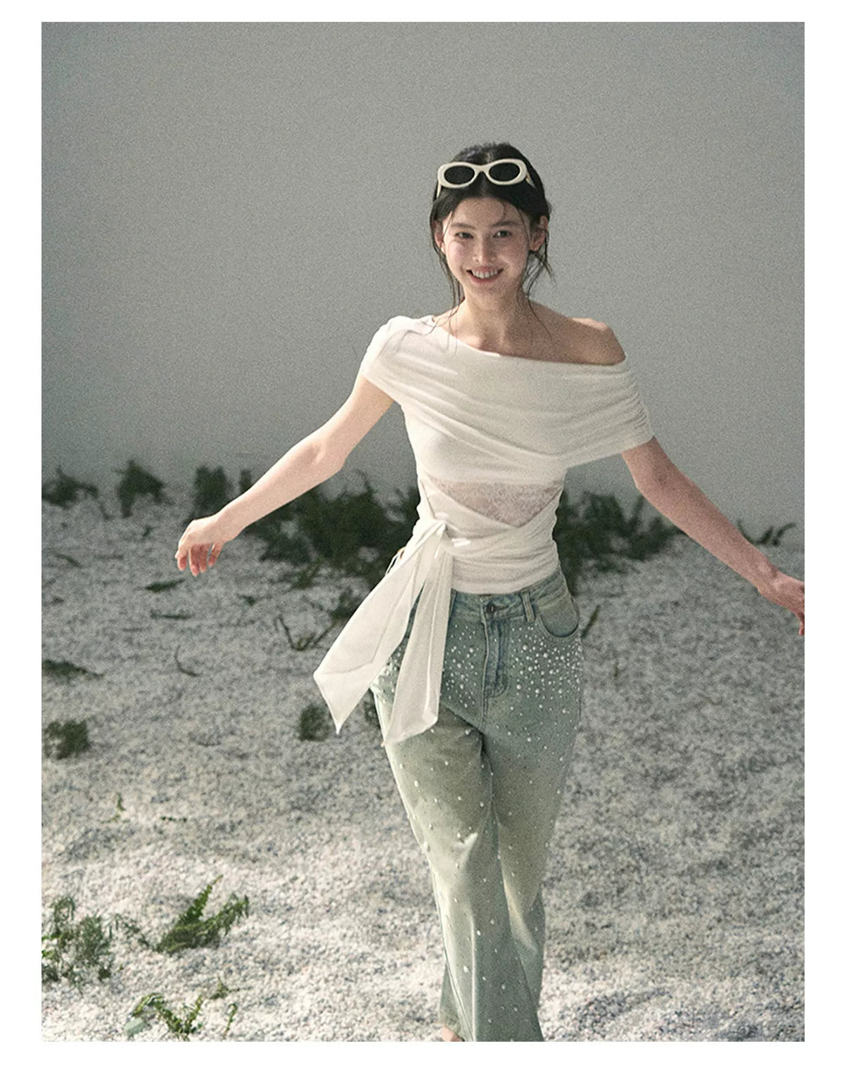 Off-Shoulder Lace Tie Top