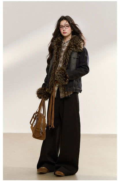 Faux Fur Trim Denim Jacket