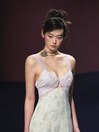 Lace Floral V-Neck Patchwork Hollow Dress - CHINASQUAD