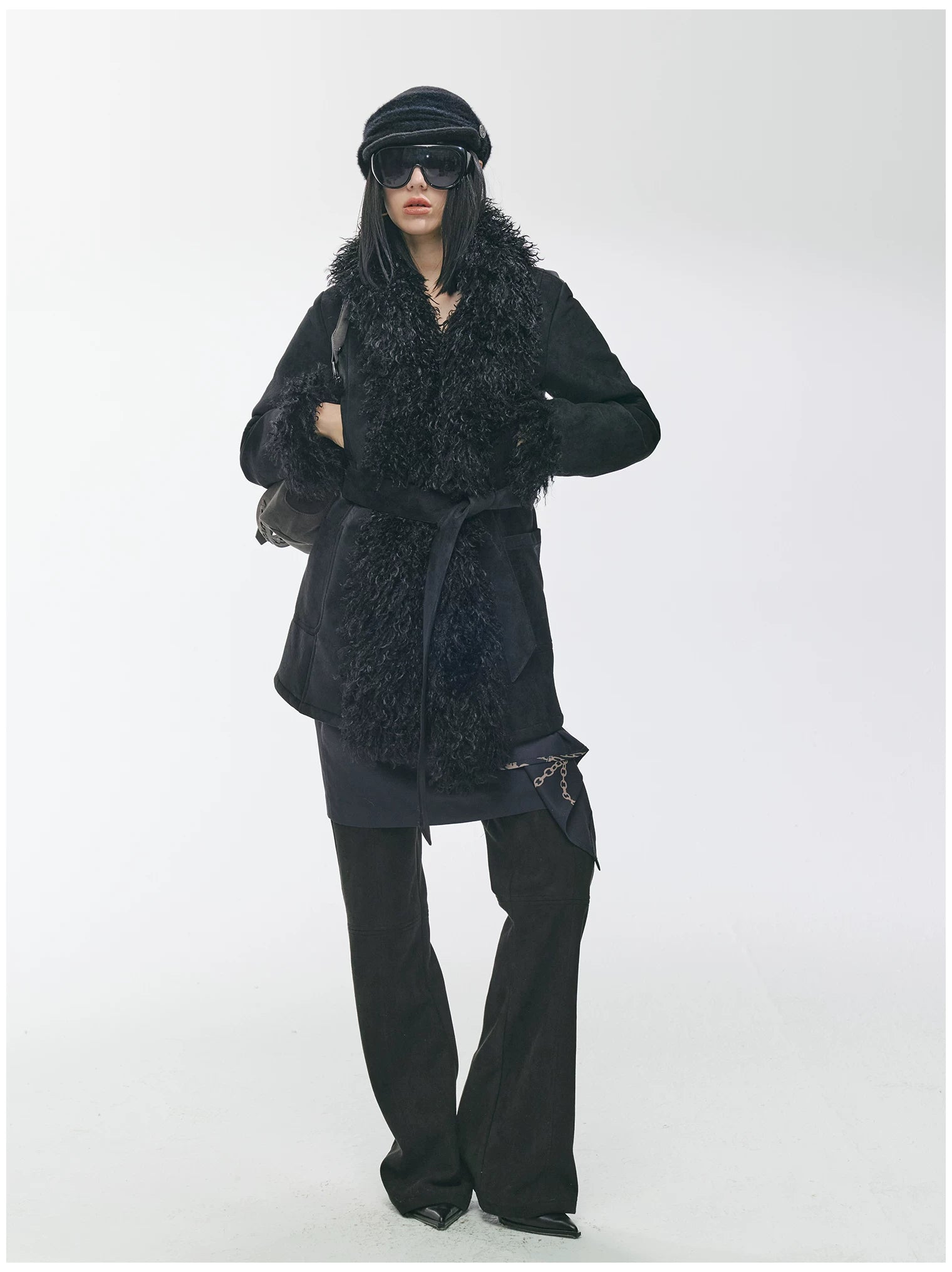 Shearling-Style Mid-Length Belted Duffle Coat