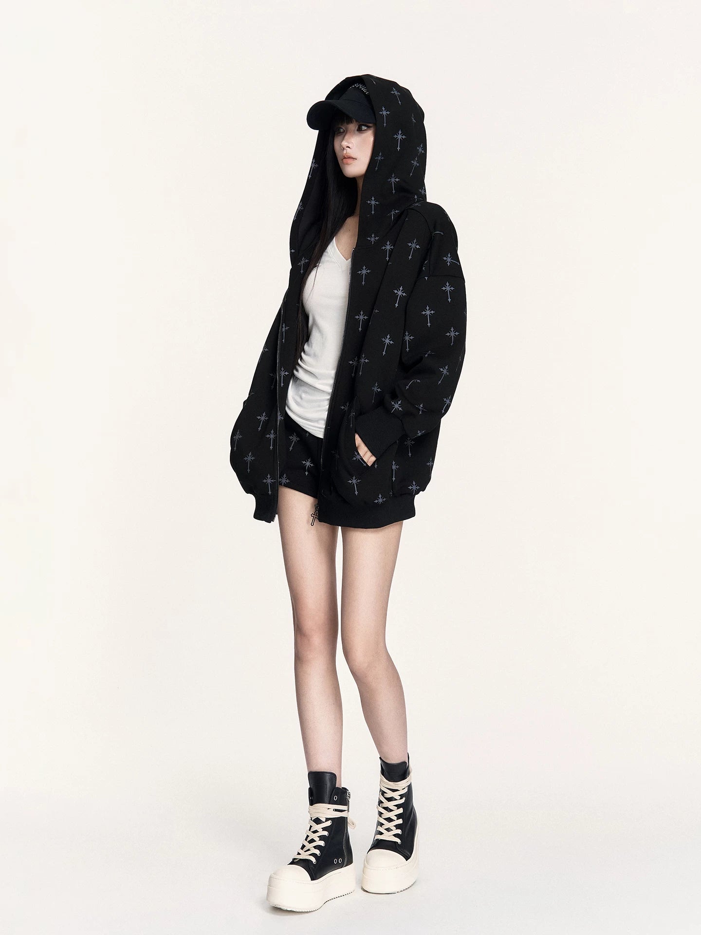 Hooded Sweatshirt Set with Shorts &amp; Flared Pants