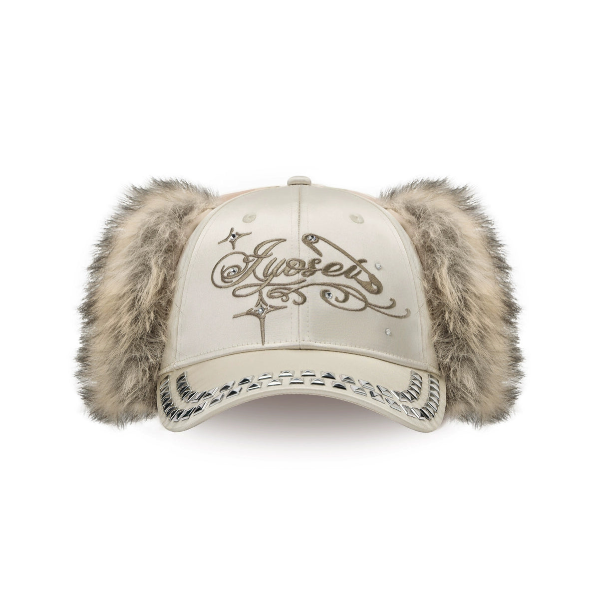 Rhinestone Ear-Flap Furry Baseball Cap