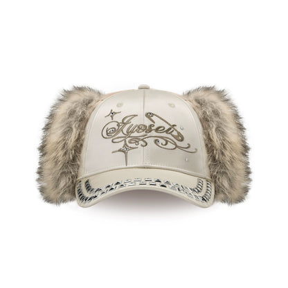 Rhinestone Ear-Flap Furry Baseball Cap