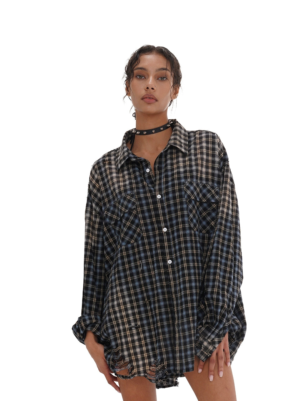 Blue Washed Vintage Plaid Shirt