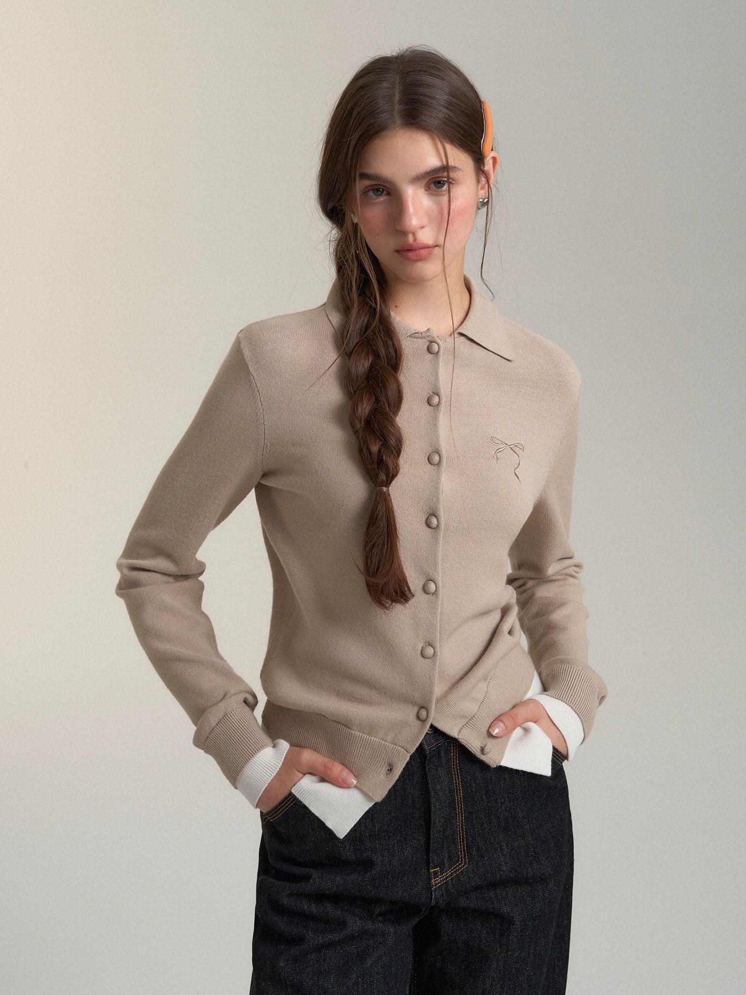 Faux Layered Polo Knit Sweater