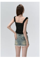 Ruffled Spaghetti Strap Tank Top - CHINASQUAD