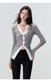 (Final Sale) 2-in-1 Long-sleeve Knitted Cardigan - CHINASQUAD