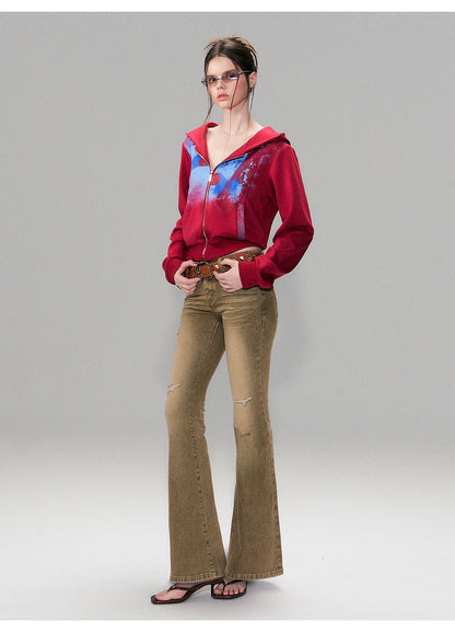 Low-Rise Distressed Washed Denim Jeans