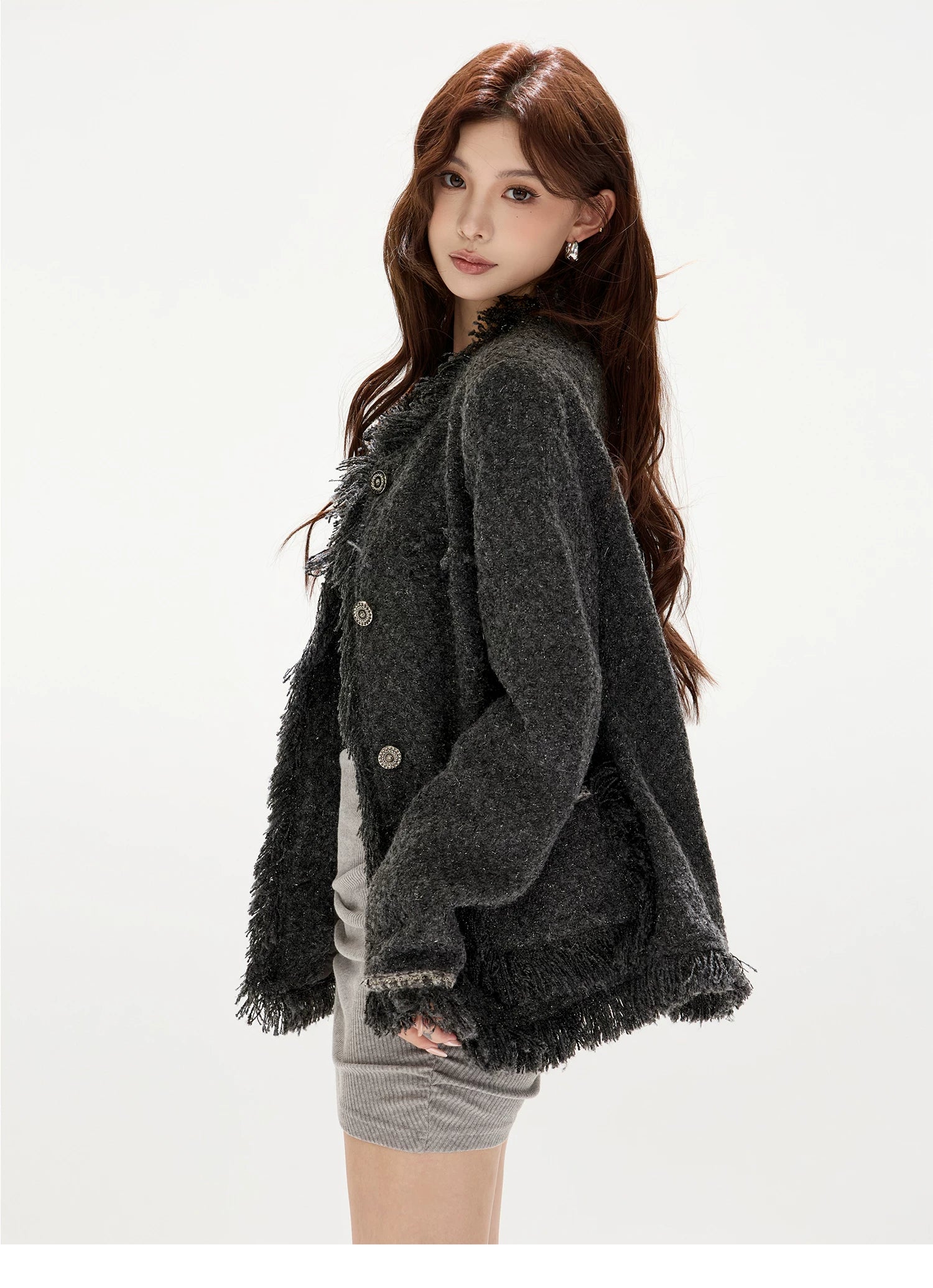 Luxury Grey Tweed Wool Jacket