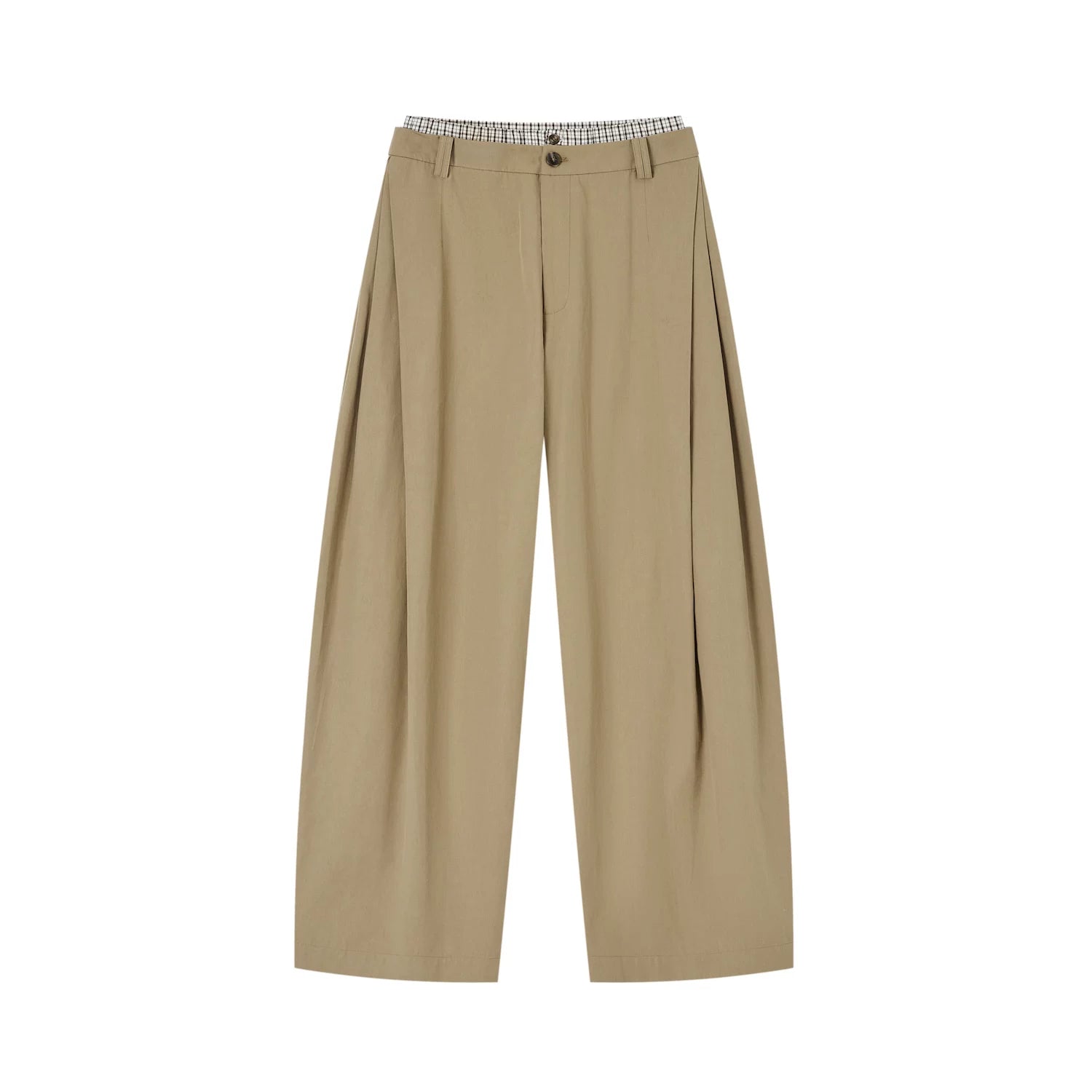 Asymmetric Pleated Curved Wide-Leg Trousers