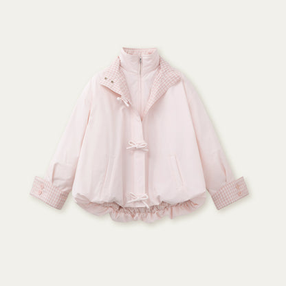 Pink Bow Check Down Jacket