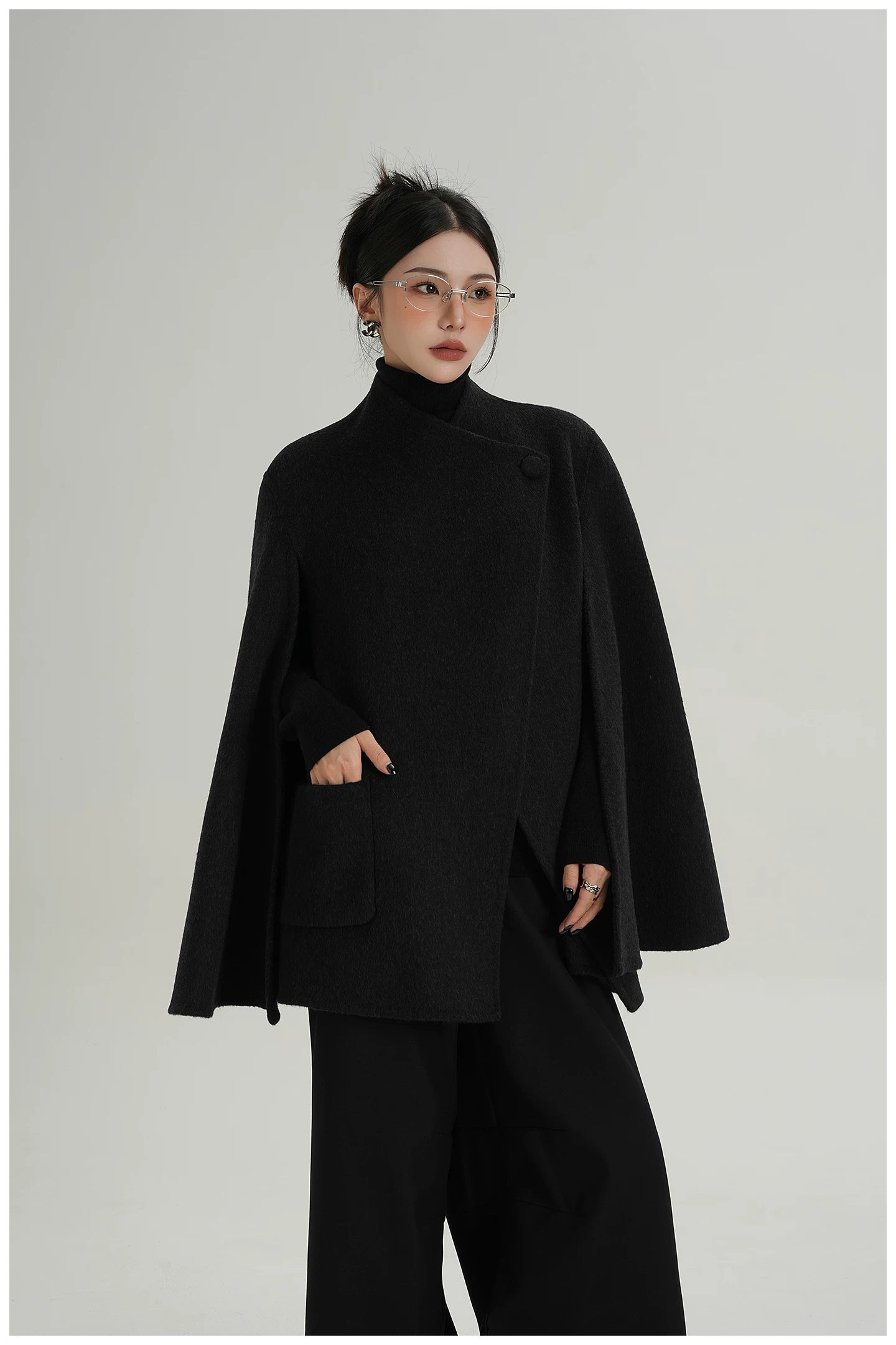 A-Line Cape-Style Double-Faced Wool Jacket