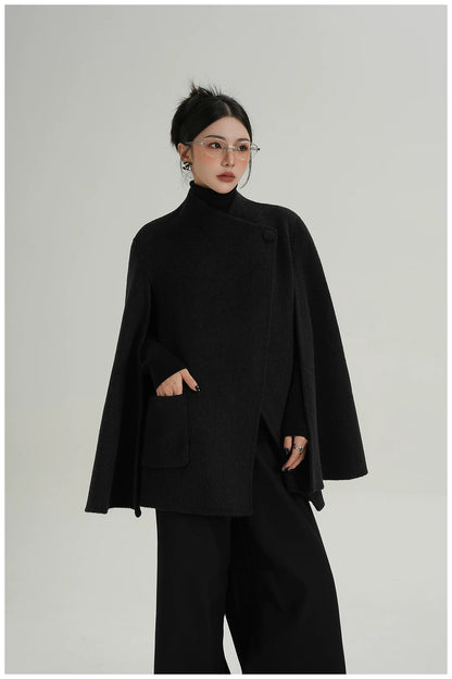 A-Line Cape-Style Double-Faced Wool Jacket