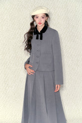 Bow-tie Jacket & Midi Skirt Set - CHINASQUAD