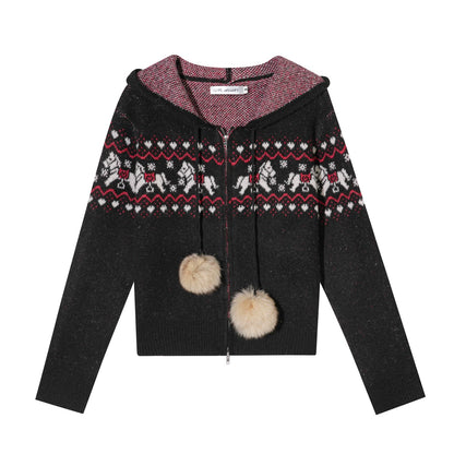 Hooded Knit Cardigan &amp;  Mini Skirt Two-Piece Set