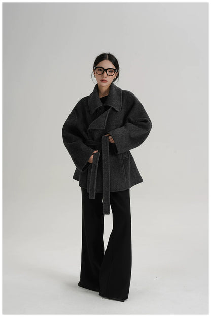 Tie-Detail Patchwork Double-Faced Wool Jacket