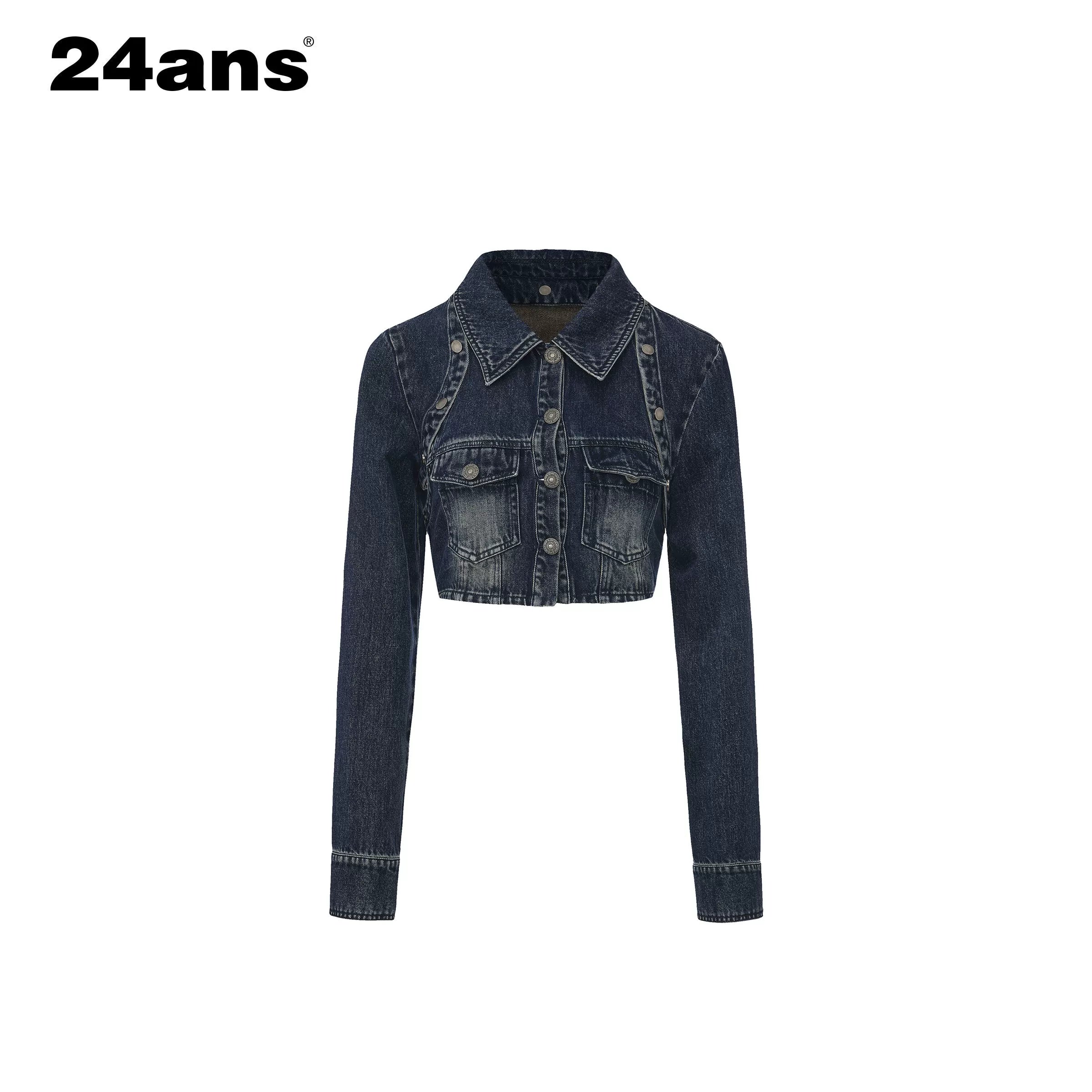 Y2K Washed Denim Cropped Set with Embroidered Patch Detail