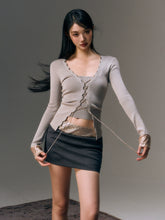 Gray Lace Up Cardigan & Tank Top Set - CHINASQUAD