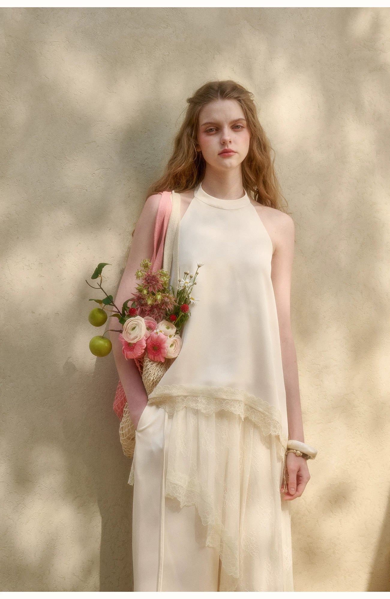 Pearl Gold Satin Lace Three-Piece Set