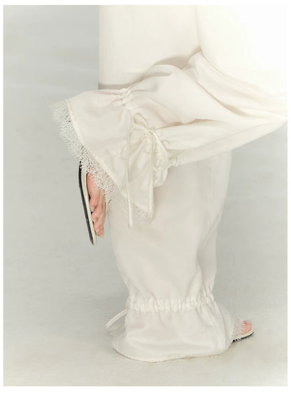 Lace-Trim Relaxed Straight-Leg Trousers
