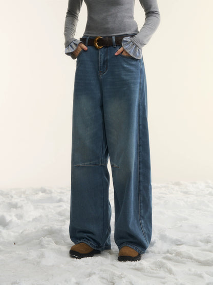 Washed Sculpted Loose-Fit Denim Pants