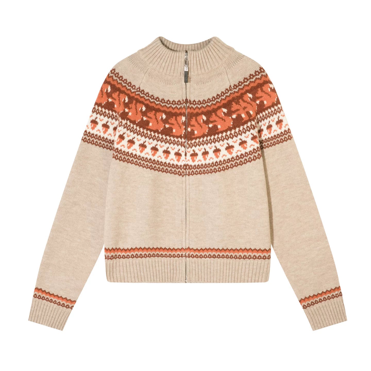 Zip-Up Wool-Blend Knit Cardigan