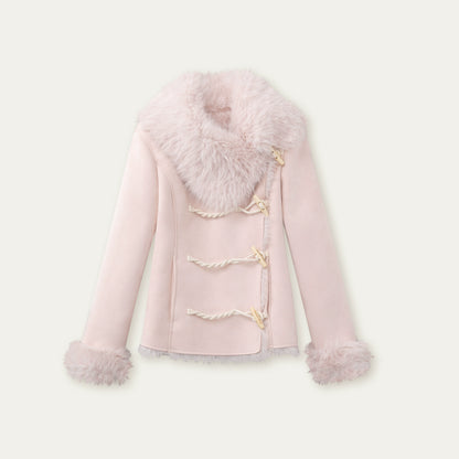 Vintage Suede Faux Fur Toggle Coat