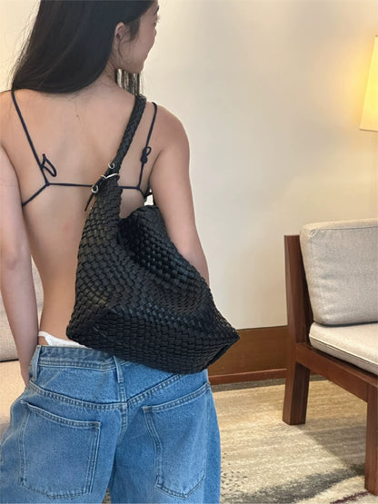 Medium Woven Tote Shoulder Bag ECODAY