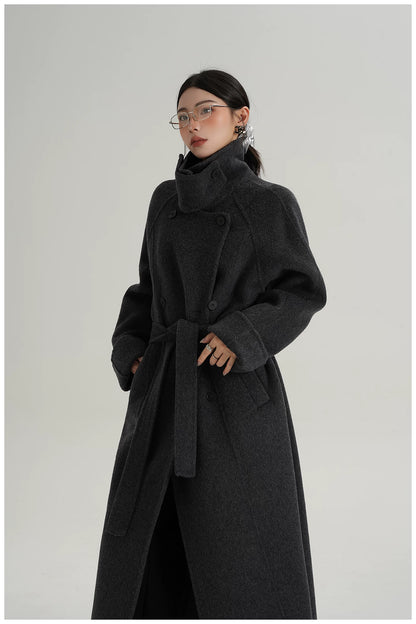 Armor-Collar Long Wool Coat