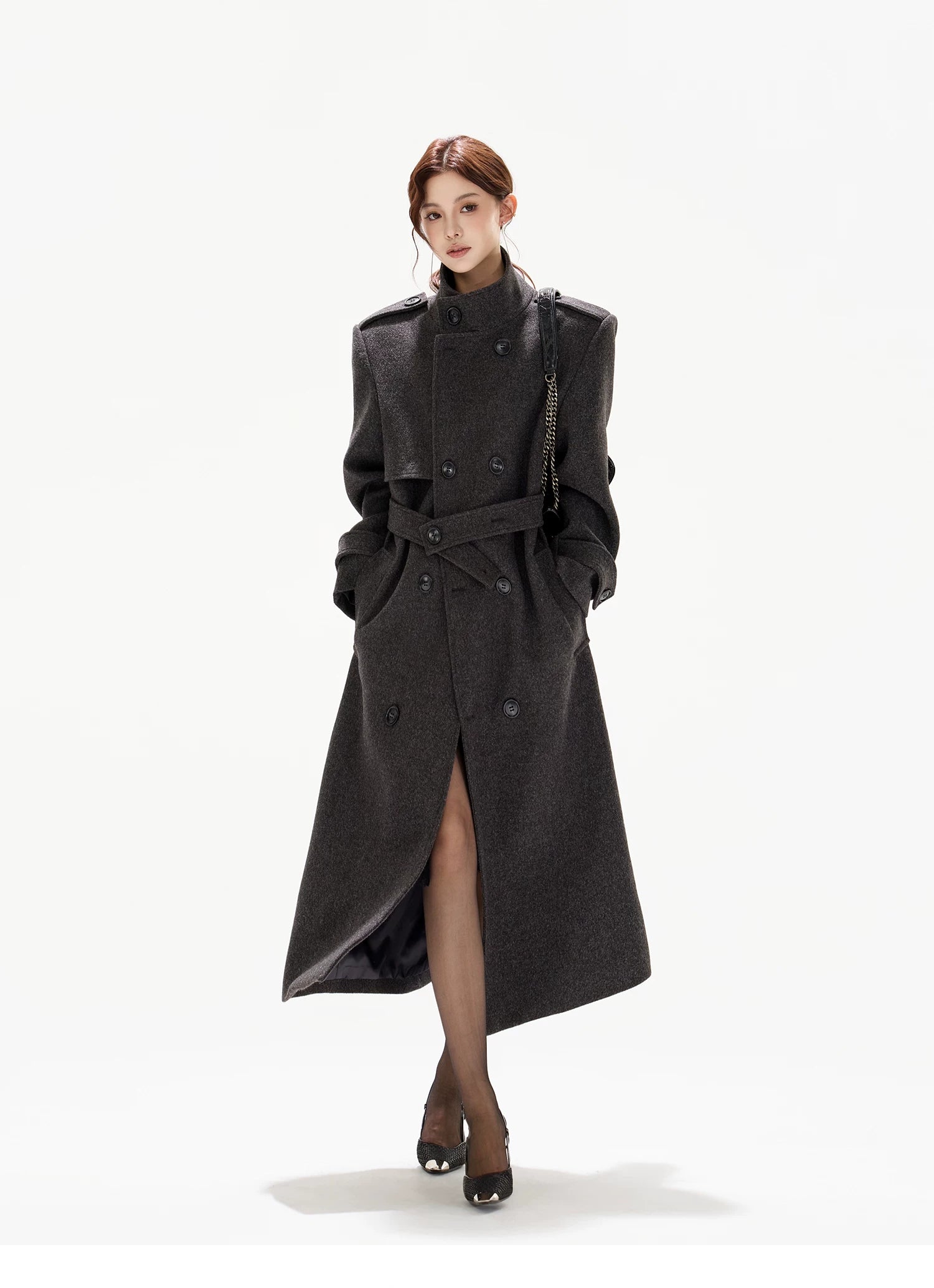 Wide-Shoulder Wool-Blend Overcoat