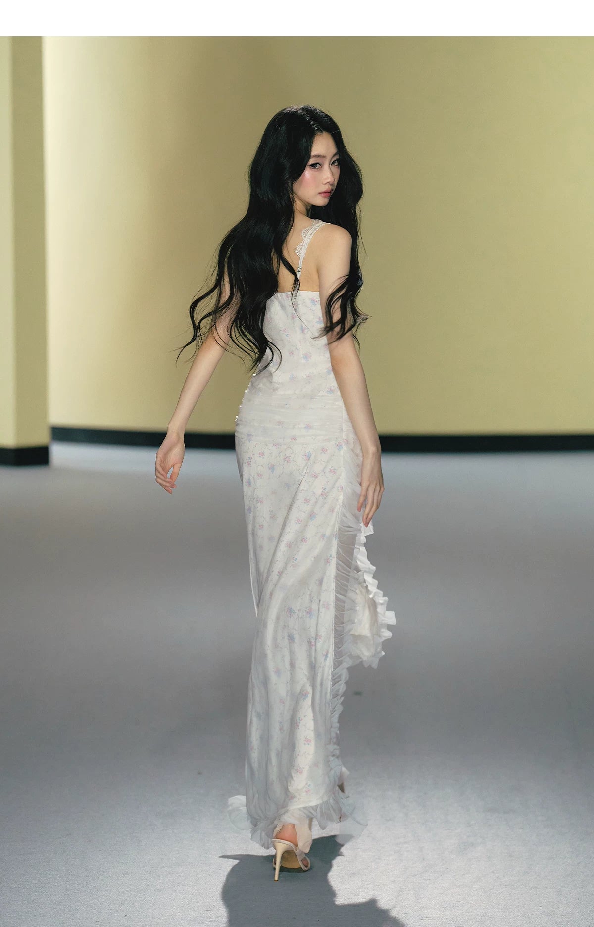 Romantic Floral Mesh Slip Maxi Dress