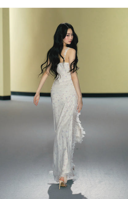 Romantic Floral Mesh Slip Maxi Dress