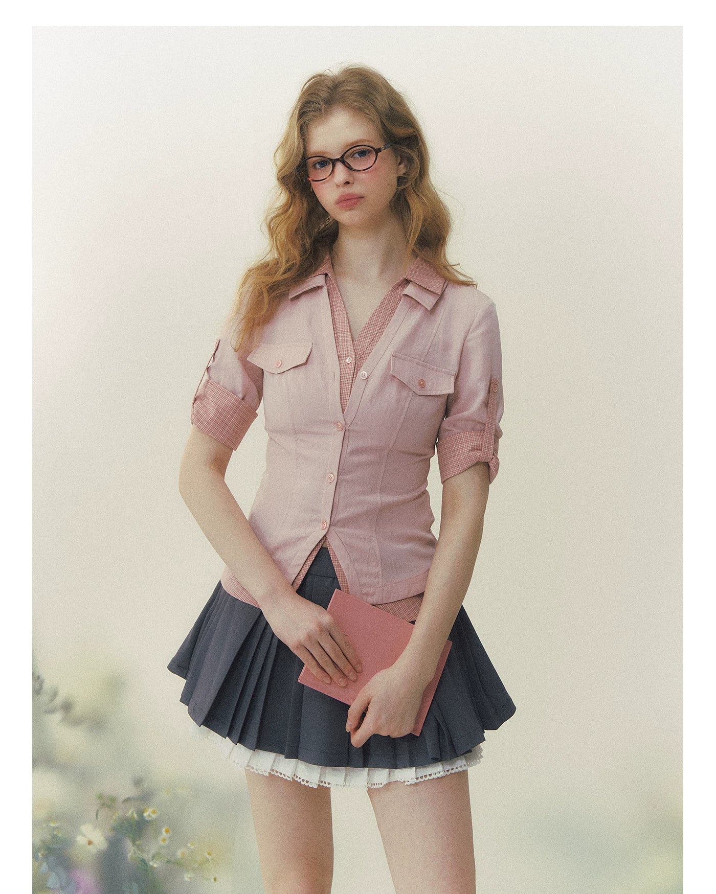Contrast Plaid Layered Polo Shirt