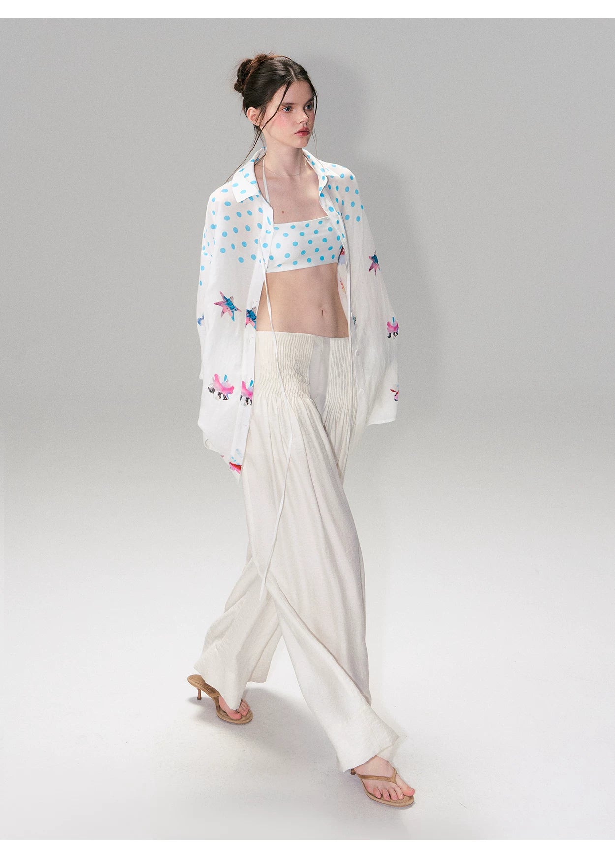 Vintage Pleated Linen-Blend Wide-Leg Trousers