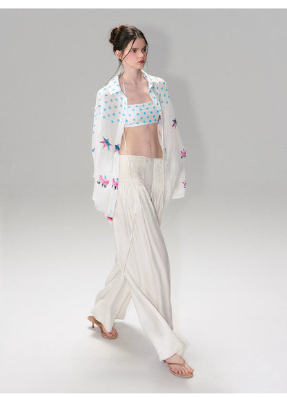 Vintage Pleated Linen-Blend Wide-Leg Trousers