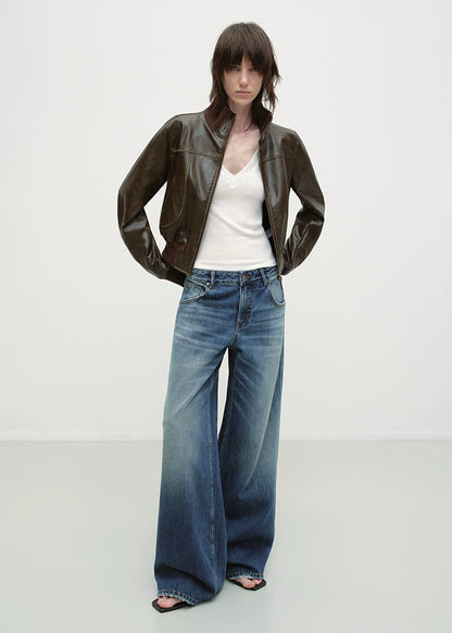 Vintage Blue Washed Wide-Leg Jeans - CHINASQUAD