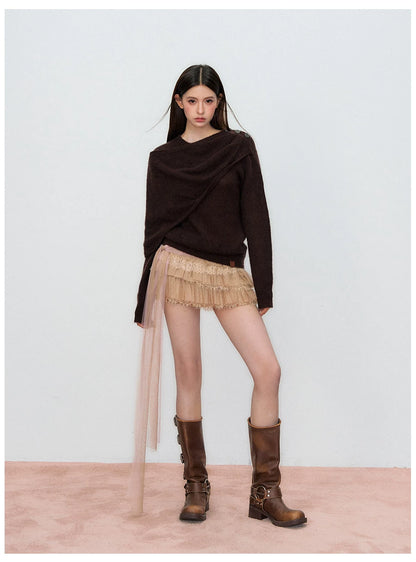 Shawl-Collar Relaxed Wool Knit Sweater