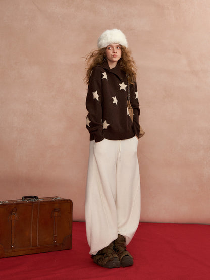 Asymmetric Star-Pattern Knit Sweater
