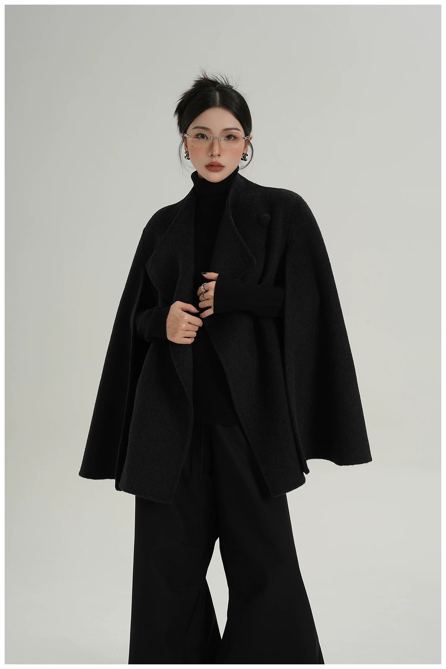A-Line Cape-Style Double-Faced Wool Jacket