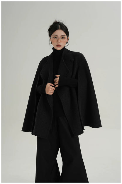 A-Line Cape-Style Double-Faced Wool Jacket