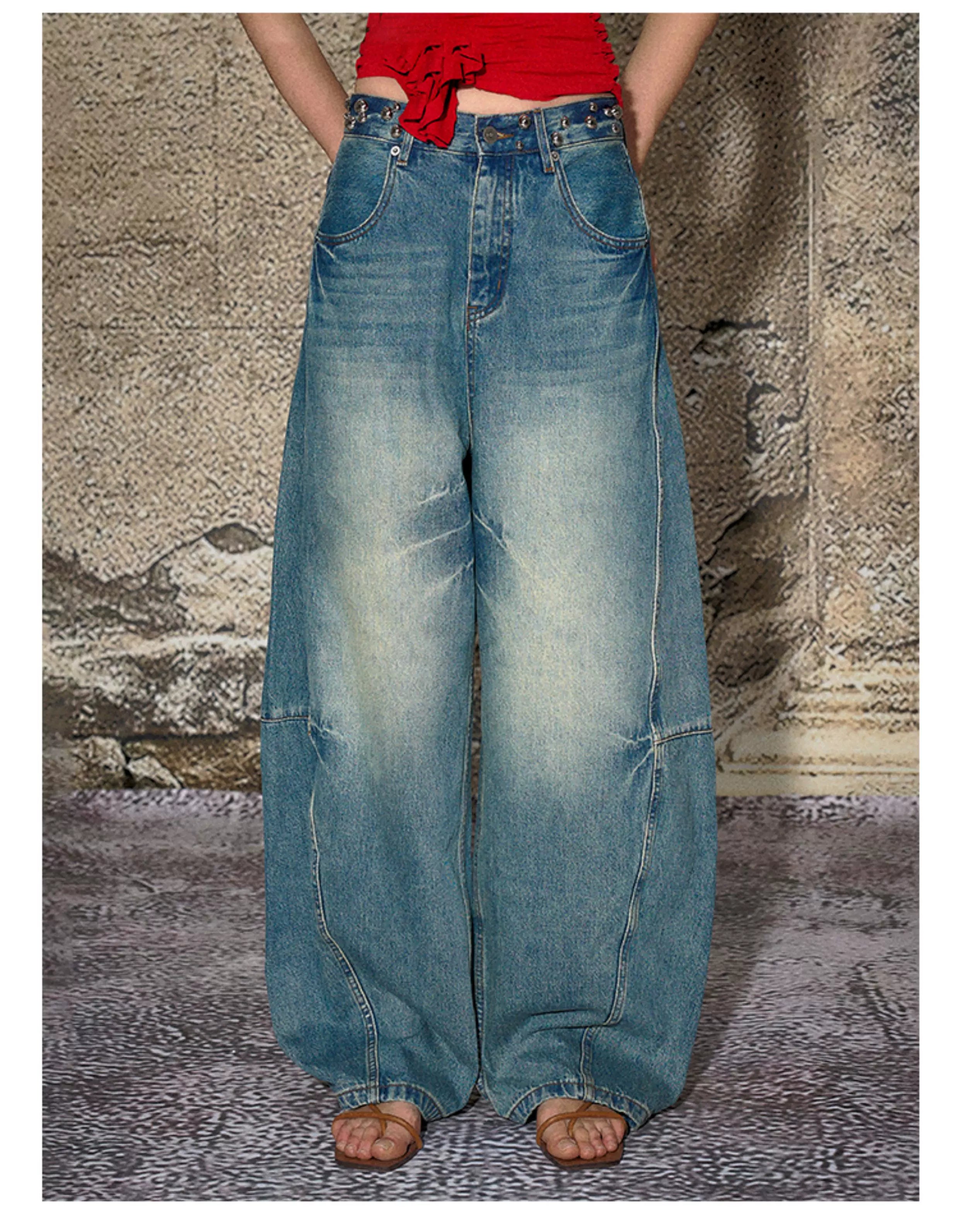Panel-Seam Wide-Leg Denim Pants