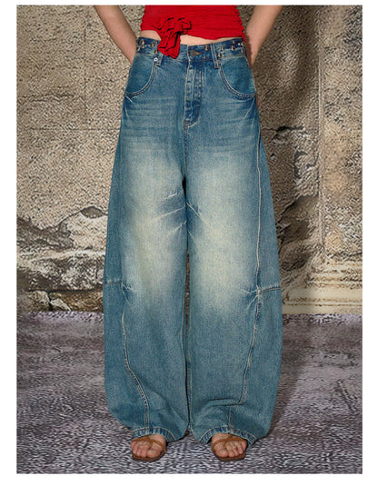 Panel-Seam Wide-Leg Denim Pants