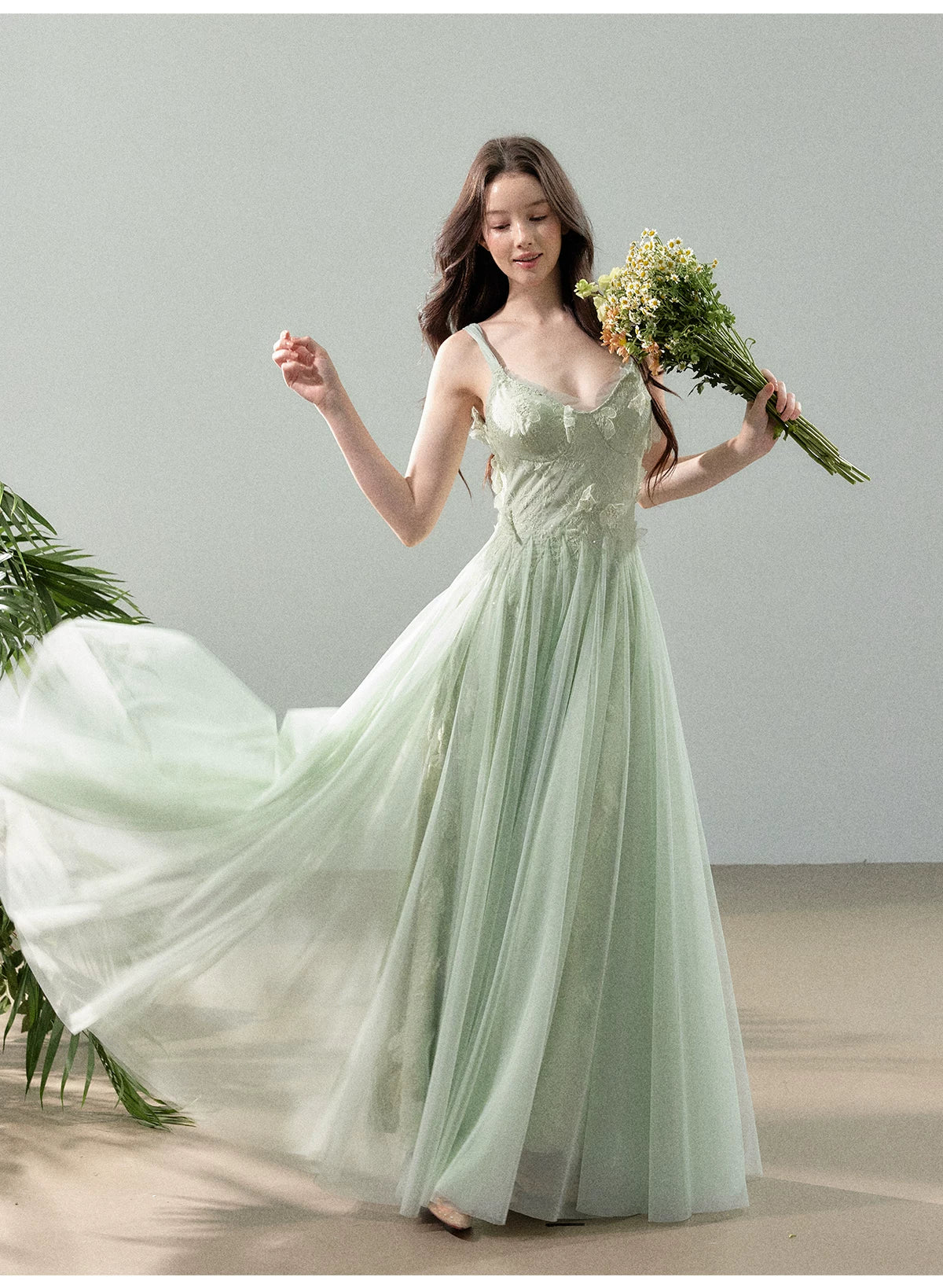 Peach Mist Floral Tulle Layered Slip Maxi Dress