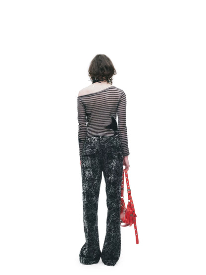 Asymmetric Sheer Knit Off-Shoulder Top