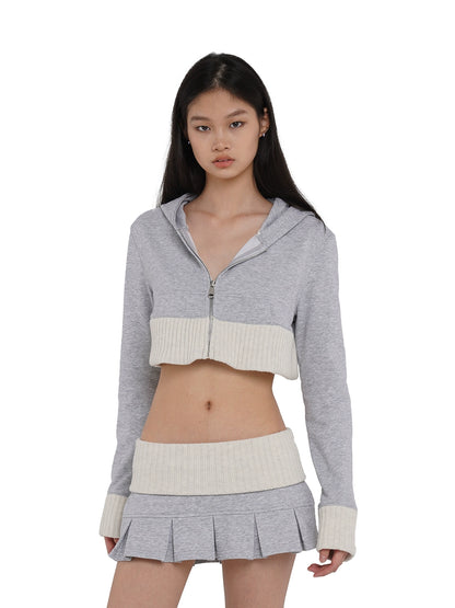 Gray Patchwork Zip-Up Cardigan