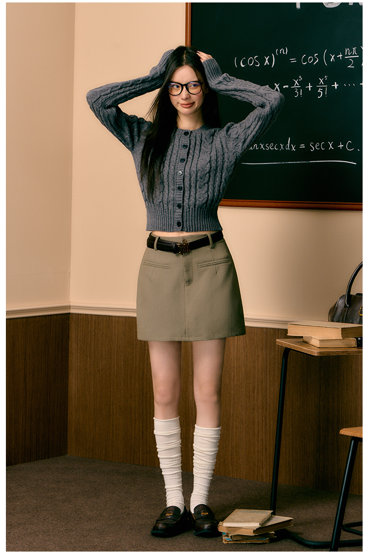 Khaki A-Line Mini Skirt - CHINASQUAD