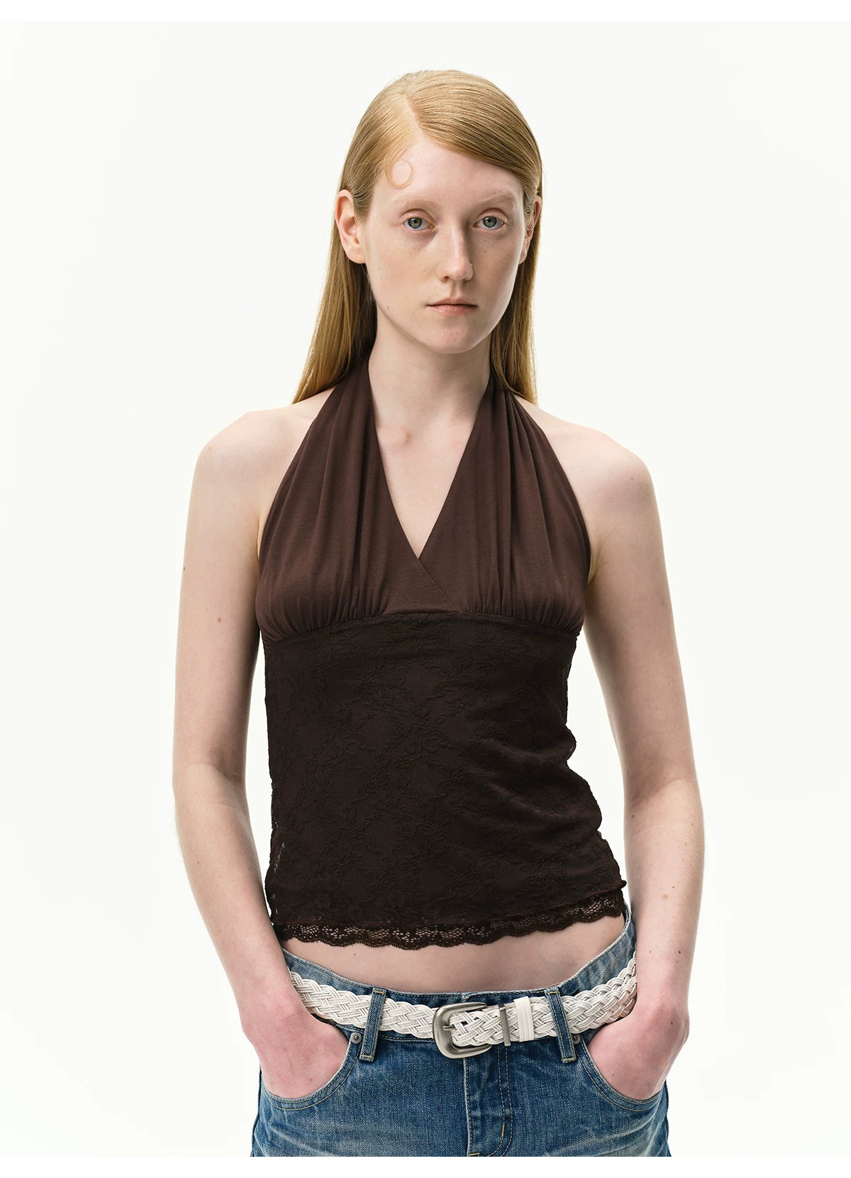 Lyocell Lace Panel Halter Top