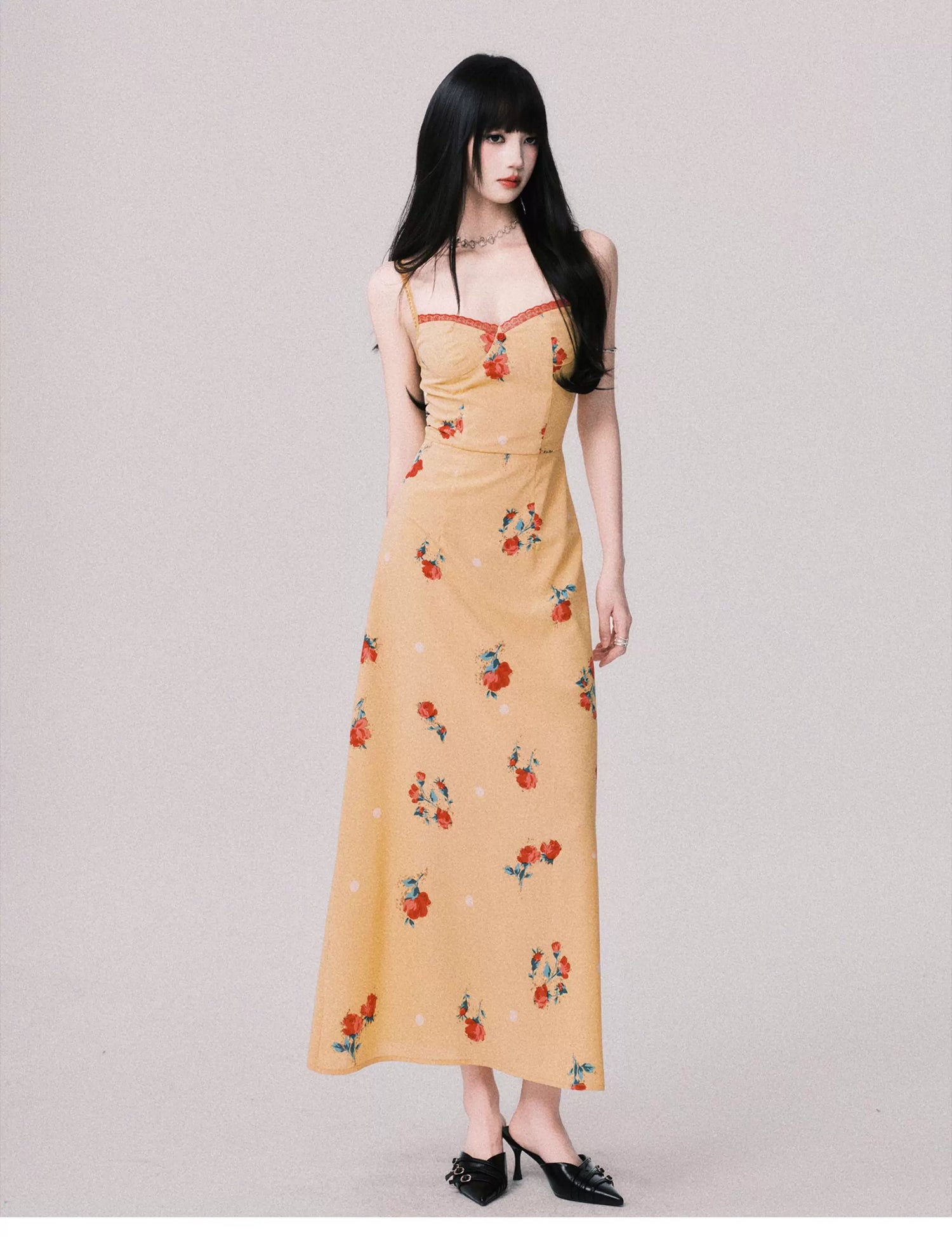 French V-Neck Floral Slip Maxi Dress